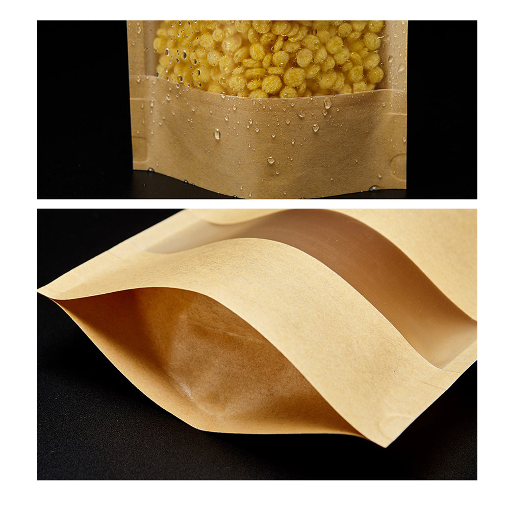 100x Kraft Paper Bags Stand Up Pouch Food Packaging Window 14x22+4