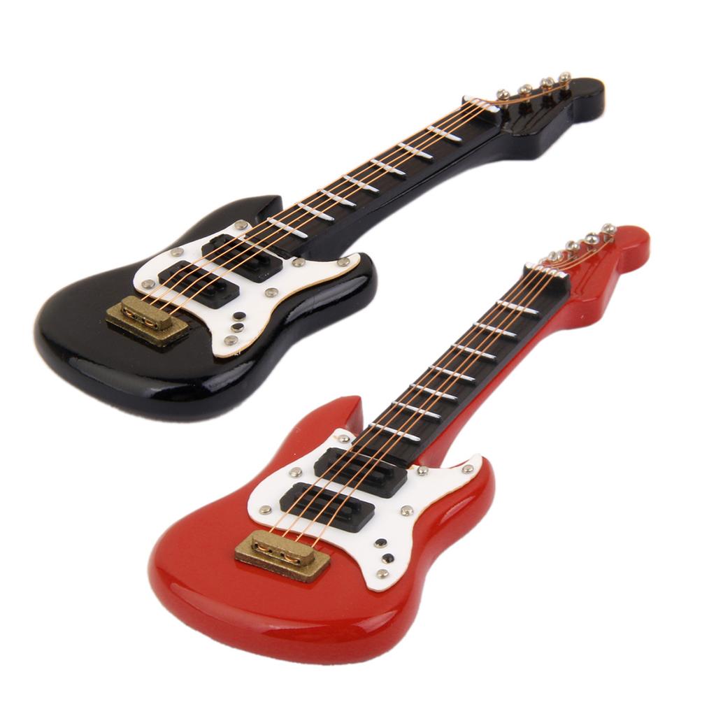 2 Pieces Wooden Guitar Music Instrument 1/12 Dollhouse Miniature Decoration