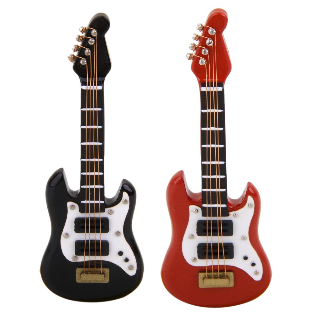 2 Pieces Wooden Guitar Music Instrument 1/12 Dollhouse Miniature Decoration