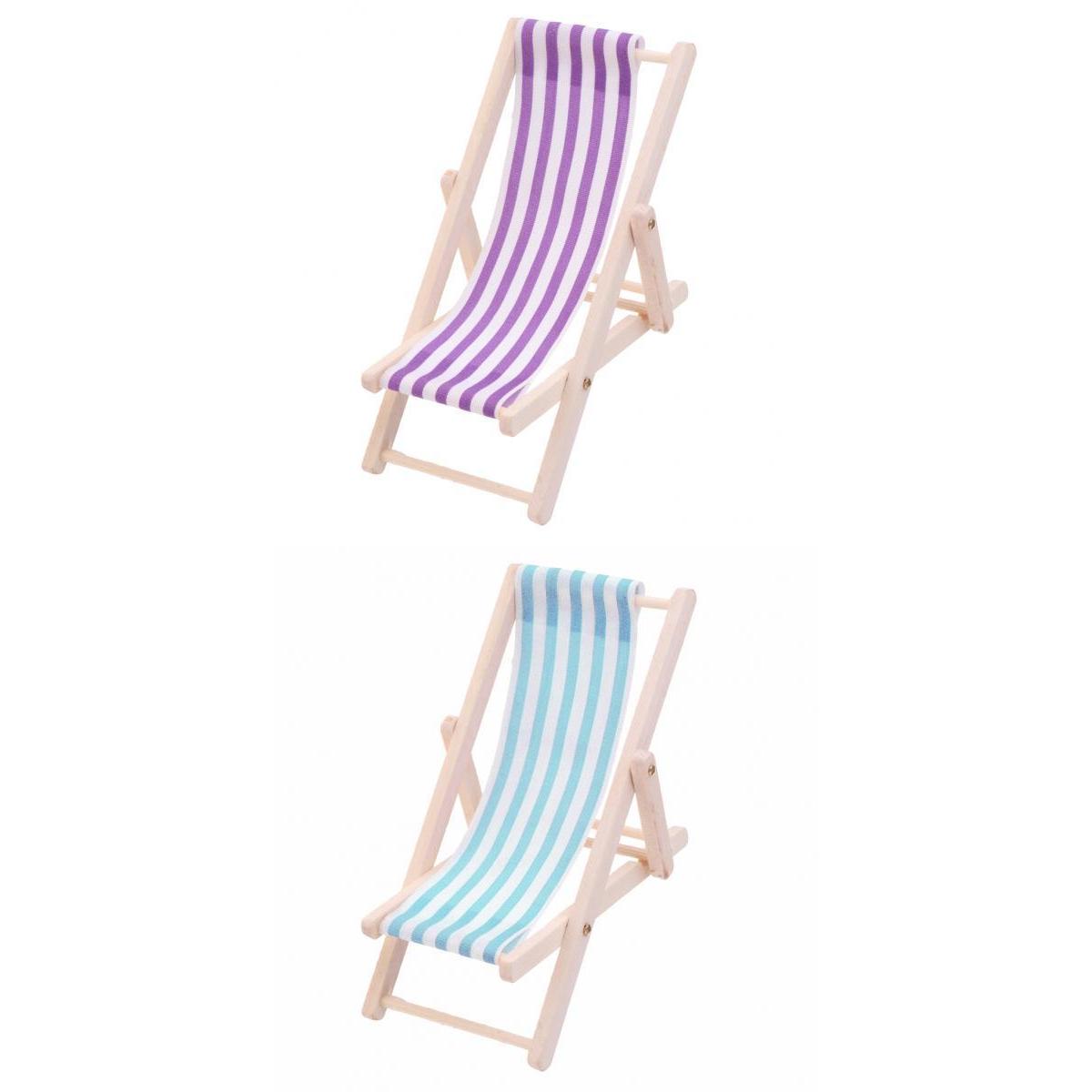 2Pcs Striped Wooden Lounge Chair 1/12 Dollhouse Miniature Furniture Set