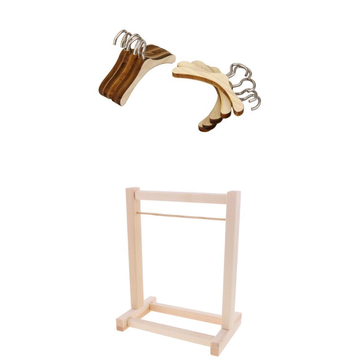 BJD Doll Wooden Clothes Hanging Shelf & Clothes Hanger for 12'' Blythe Dolls