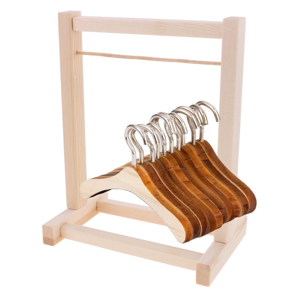 BJD Doll Wooden Clothes Hanging Shelf & Clothes Hanger for 12'' Blythe Dolls