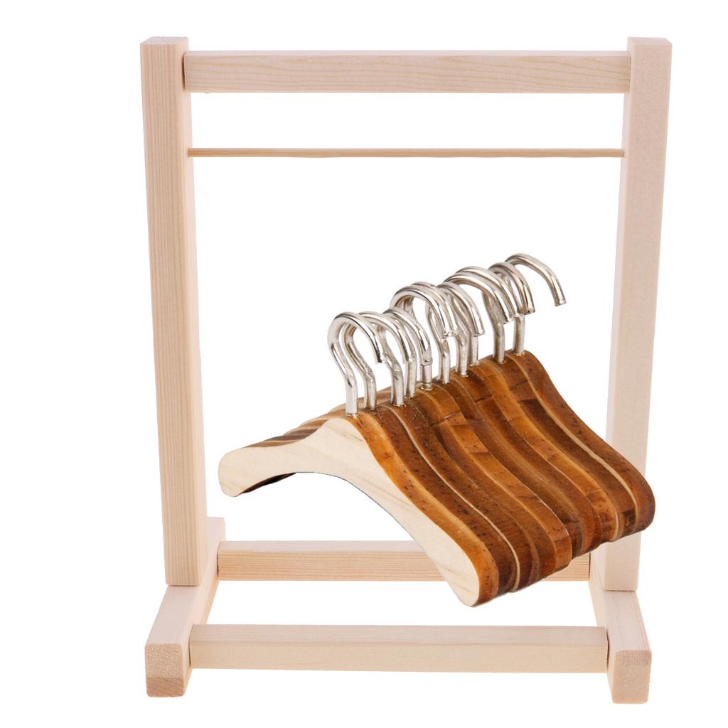 BJD Doll Wooden Clothes Hanging Shelf & Clothes Hanger for 12'' Blythe Dolls