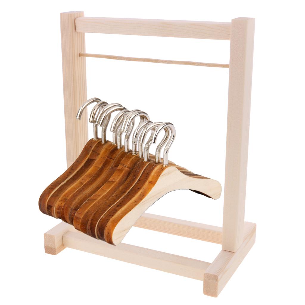 BJD Doll Wooden Clothes Hanging Shelf & Clothes Hanger for 12'' Blythe Dolls