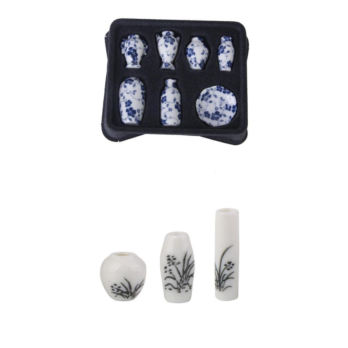 2Set Ceramic China Porcelain Floral Vase 1/12 Dollhouse Miniatures Home Item