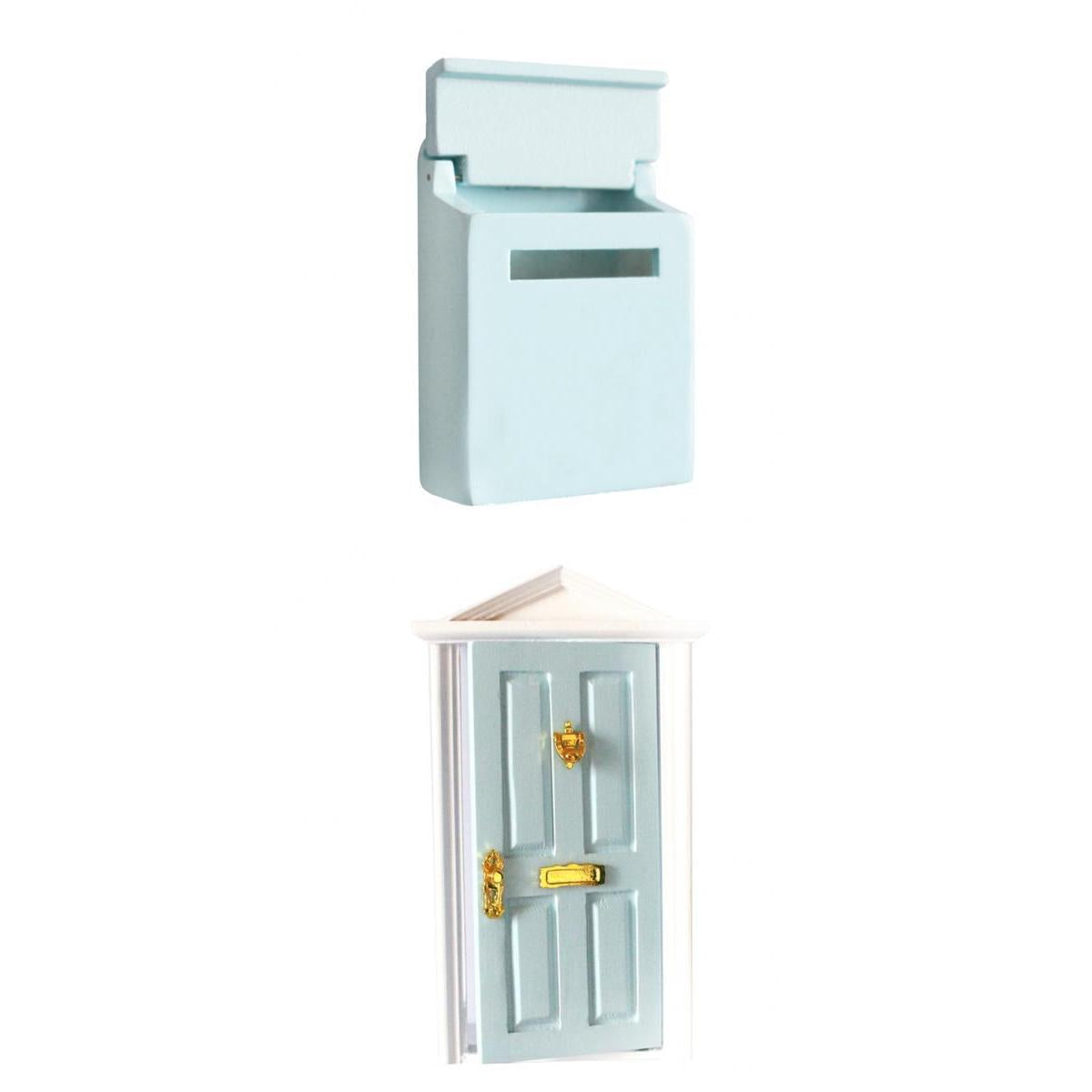 1:12 DollHouse Miniature Blue Wooden Mailbox Steepletop Door with Hardware
