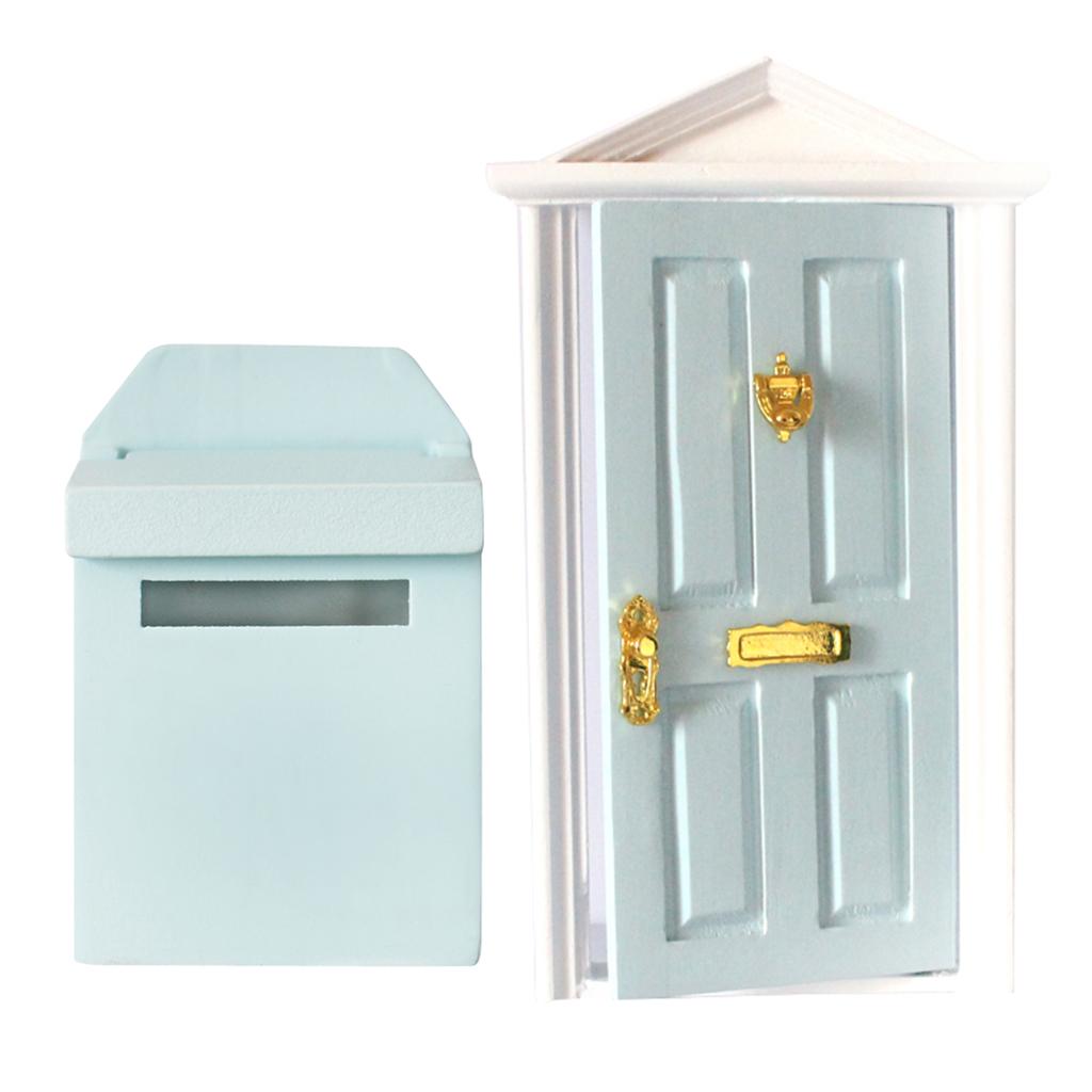 1:12 DollHouse Miniature Blue Wooden Mailbox Steepletop Door with Hardware