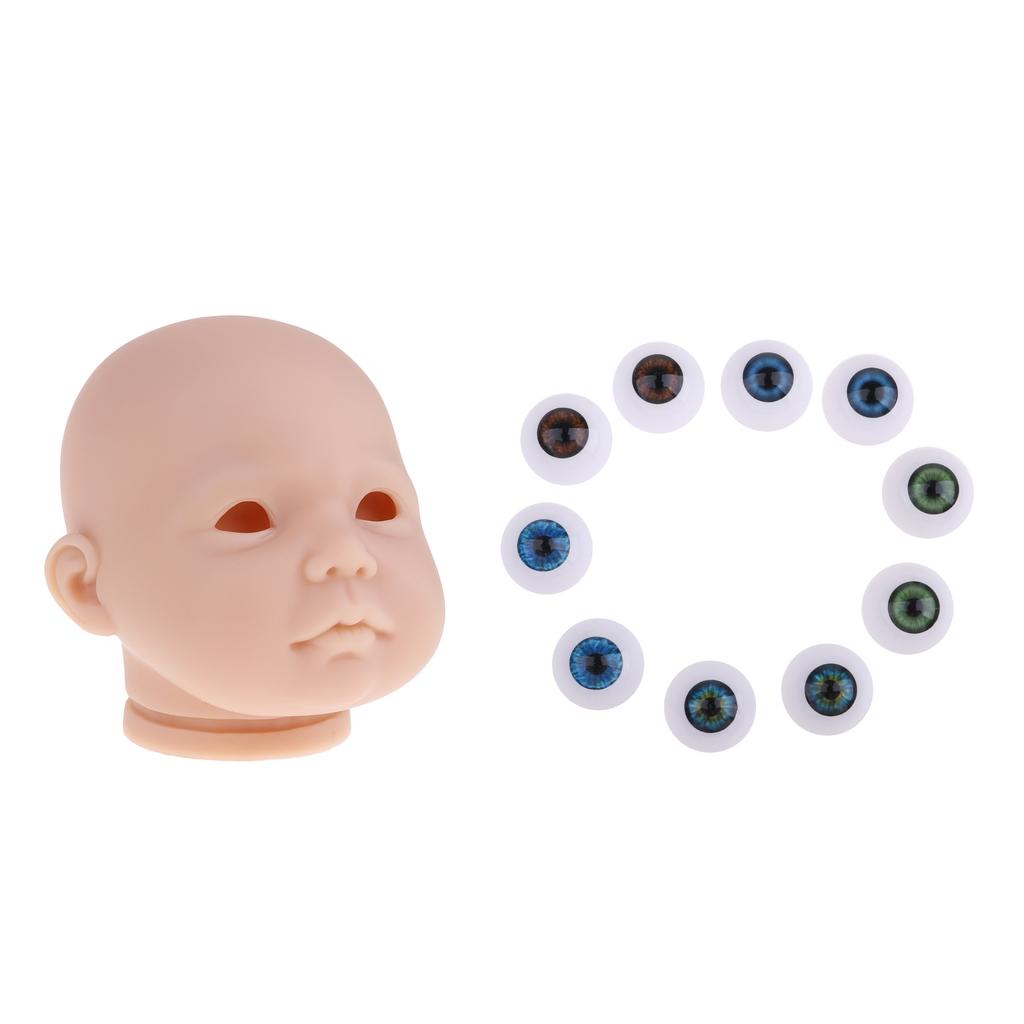 20inch Vinyl Unpainted Reborn Doll Head Mold Kits with Eyes DIY Making Accs