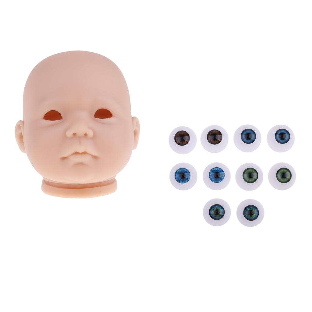 20inch Vinyl Unpainted Reborn Doll Head Mold Kits with Eyes DIY Making Accs