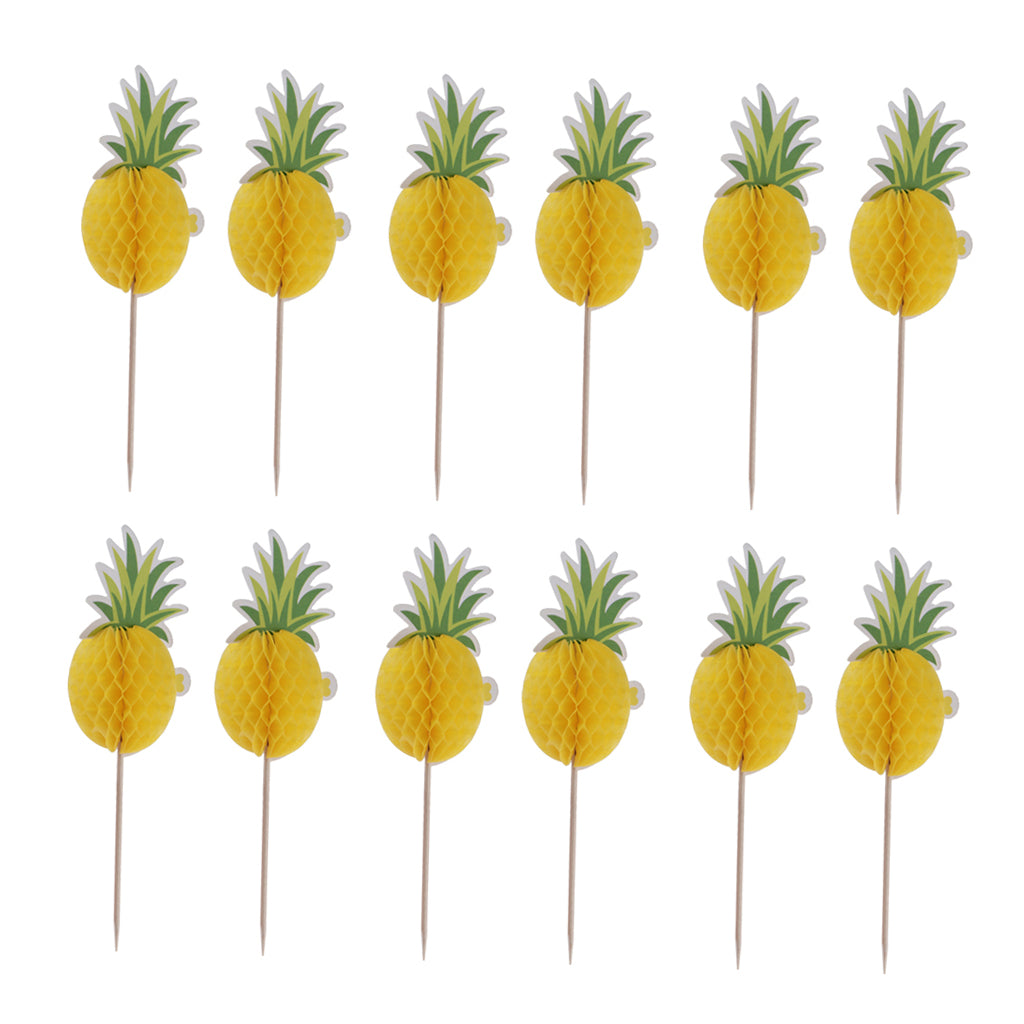 24 Pieces Pineapple Cupcake Party Cake Toppers for Luau Hawaii Birthday