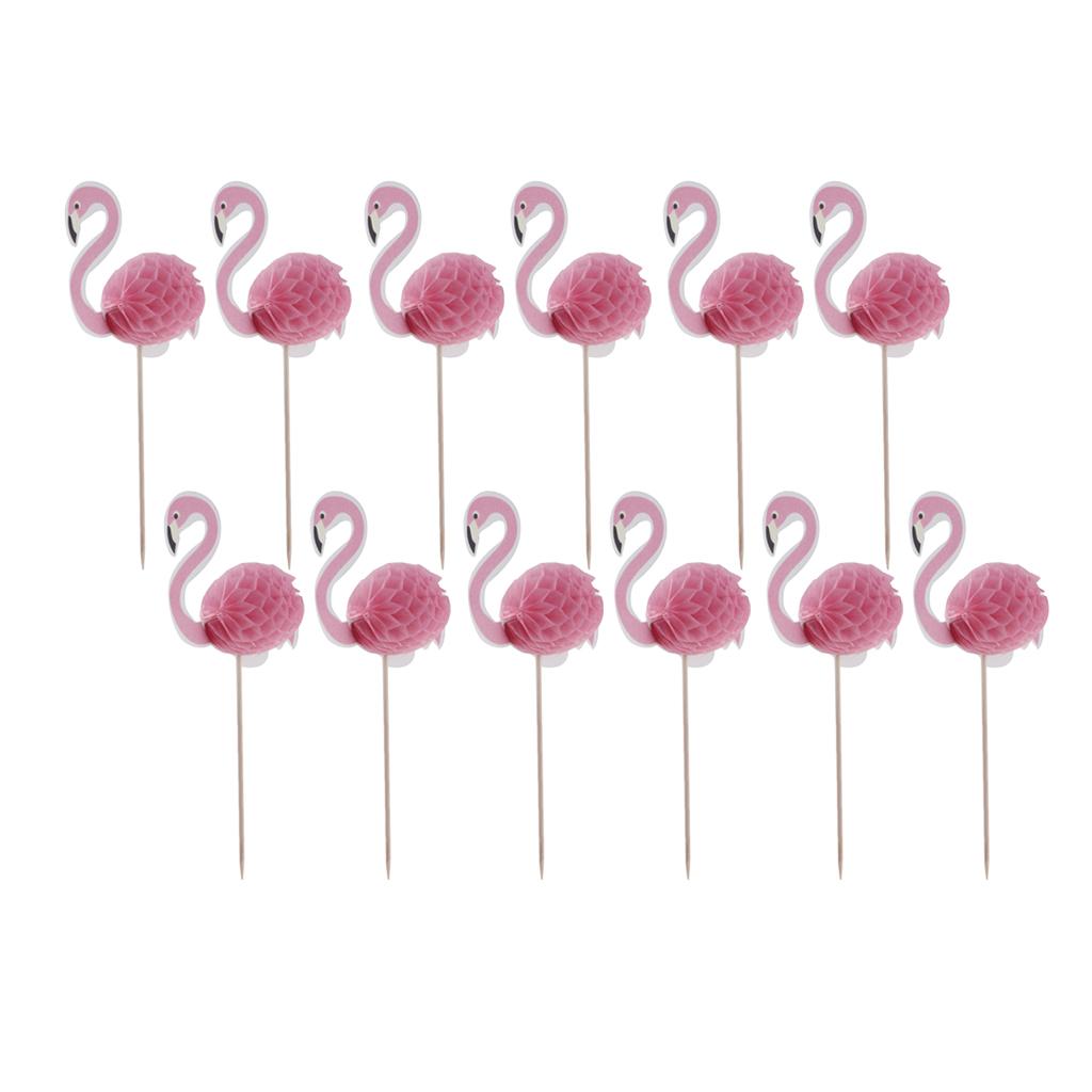 24 Pieces Flamigo Cupcake Cake Toppers Cake Decor for Luau Hawaii Birthday
