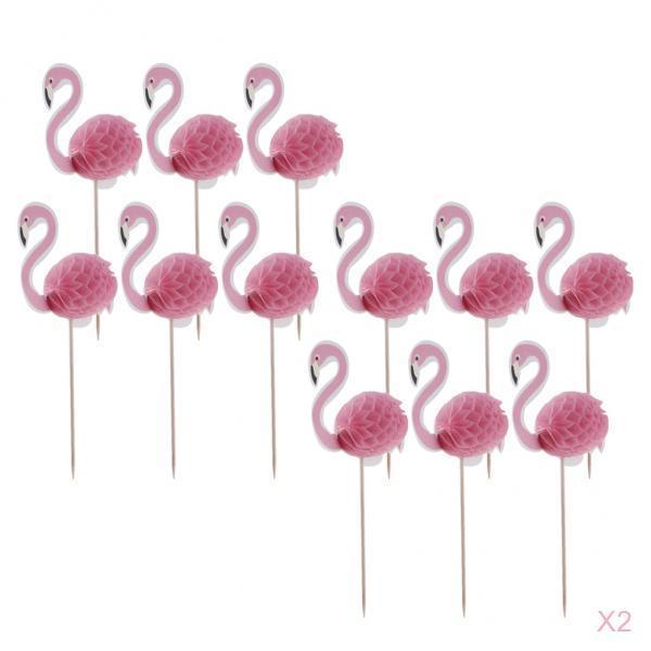 24 Pieces Flamigo Cupcake Cake Toppers Cake Decor for Luau Hawaii Birthday