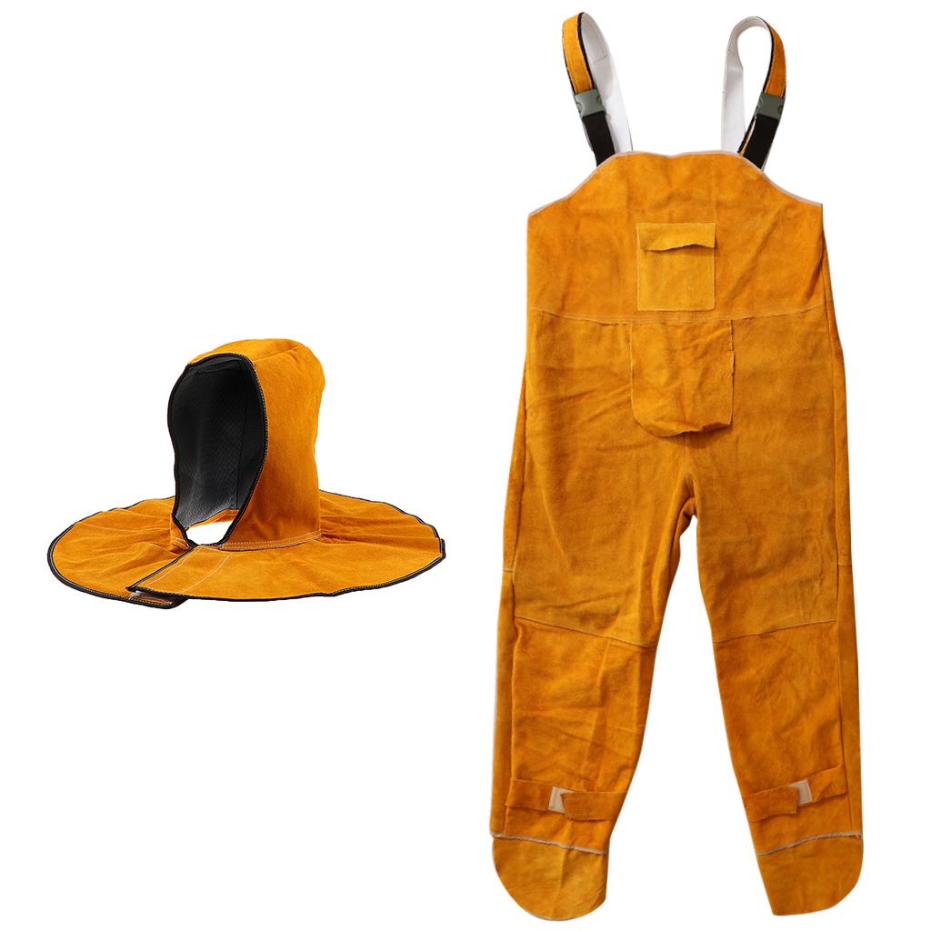 Cowhide Welding Overalls Hood for Men Heat-resistant Flame-resistnat