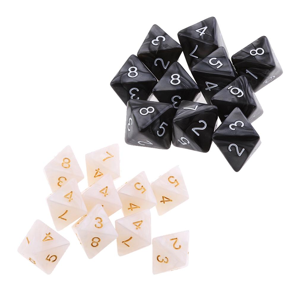 20Pcs 8 Sided Dice D8 Polyhedral Dice for Party Table Games Black & White
