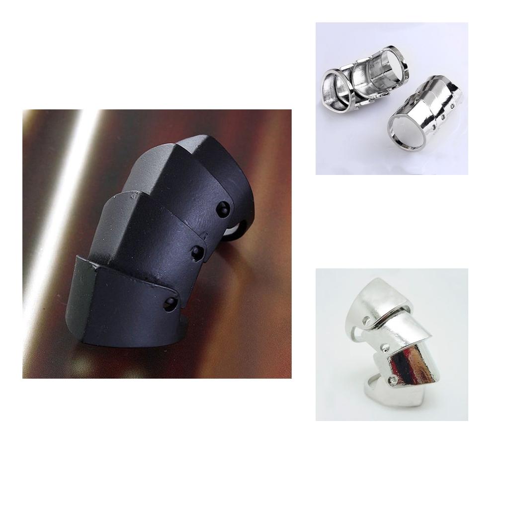 2pc Gothic Punk Rock Joint Long Armor Knuckle Silver&Black Finger Rings 18mm