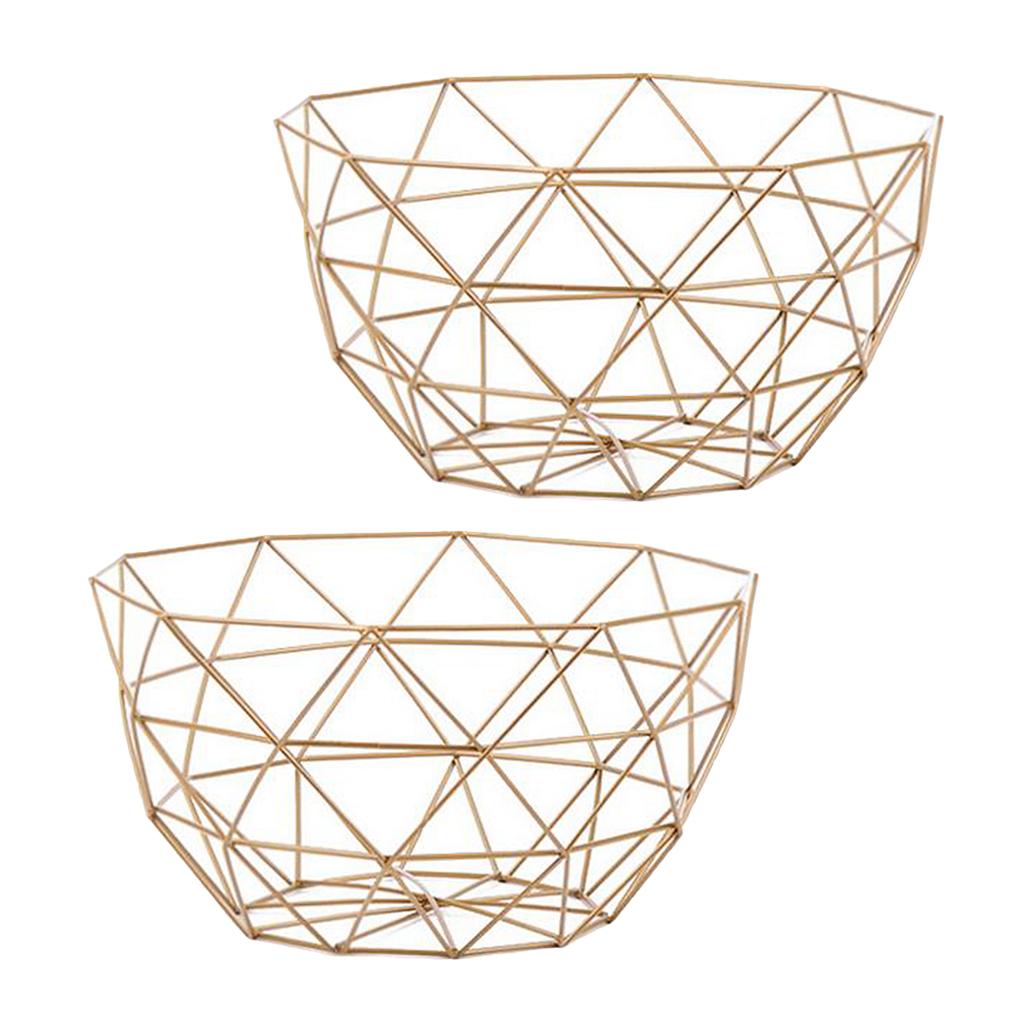 2pcs Geometric Metal Wire Decorative Storage Display Basket Table Fruit Bowl