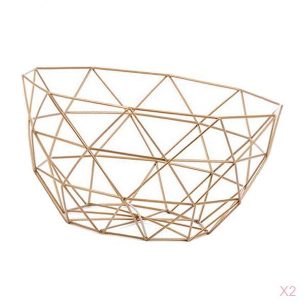2pcs Geometric Metal Wire Decorative Storage Display Basket Table Fruit Bowl