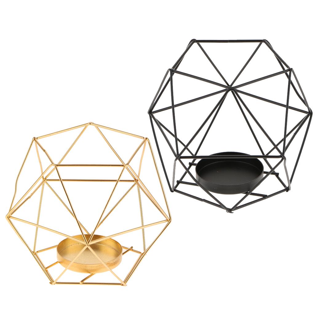 2Pcs 3D Geometric Wedding Candlestick Candle Tea Light Holder Gold + Black