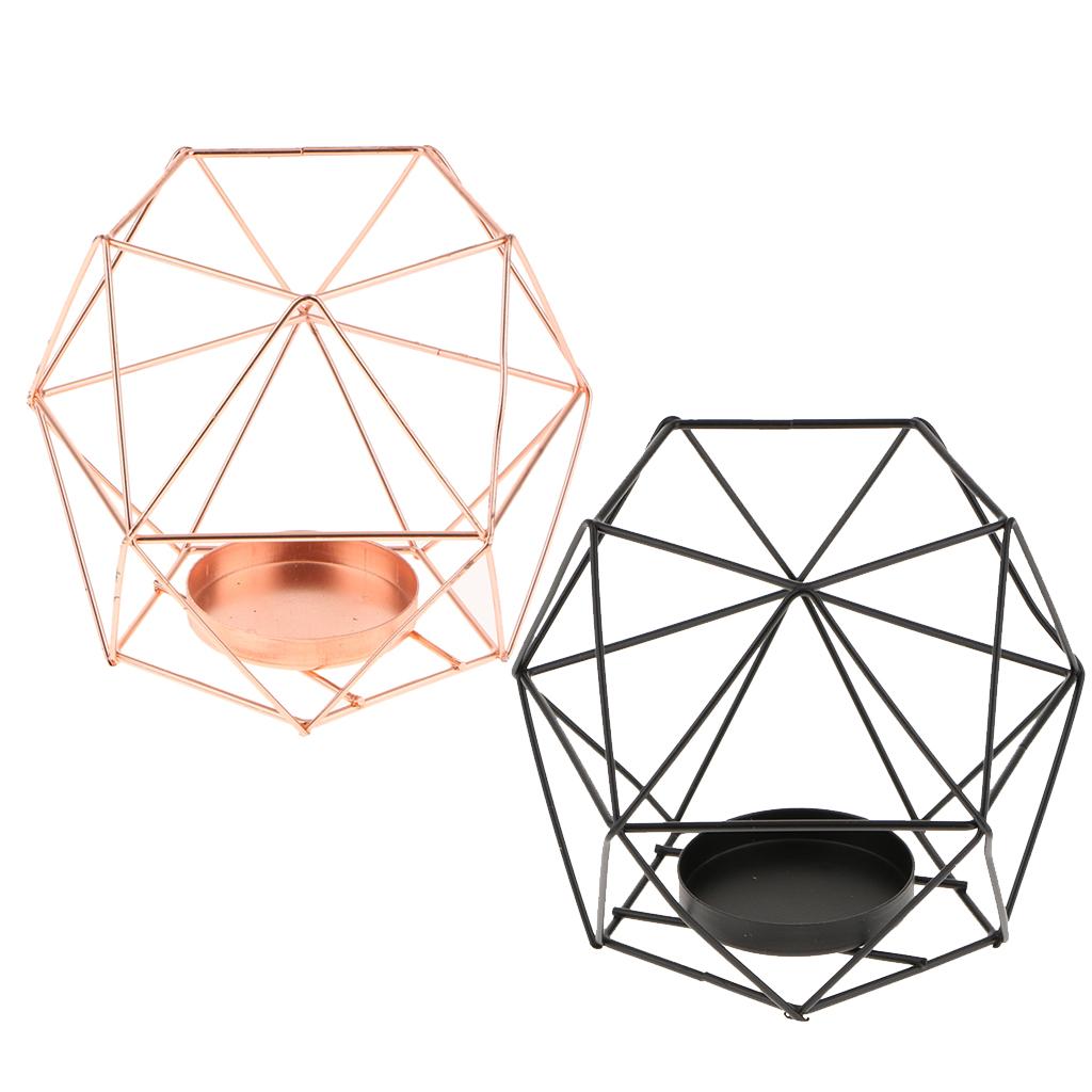 2Pcs 3D Geometric Wedding Candlestick Candle Tealight Holder Rose Gold+Black