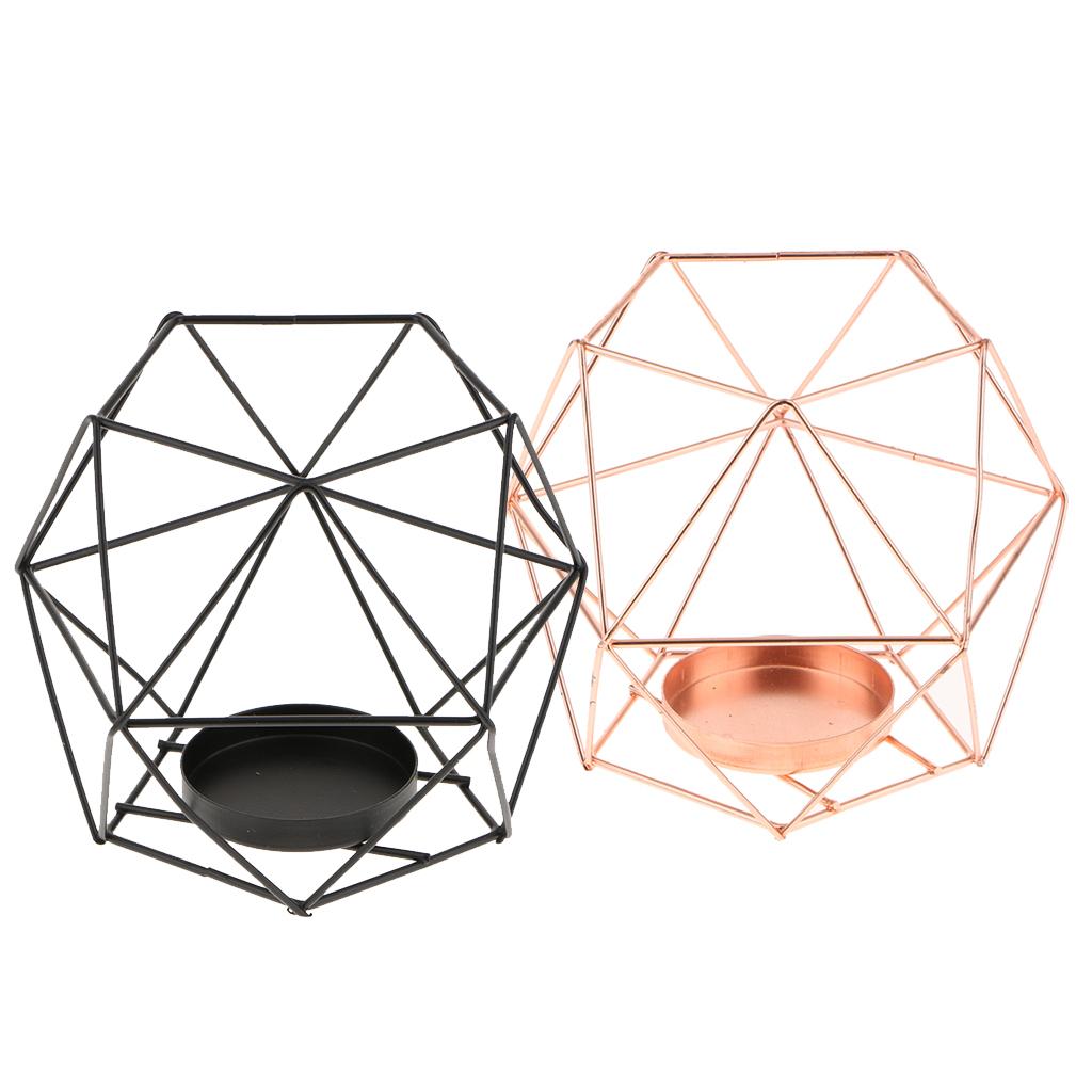 2Pcs 3D Geometric Wedding Candlestick Candle Tealight Holder Rose Gold+Black