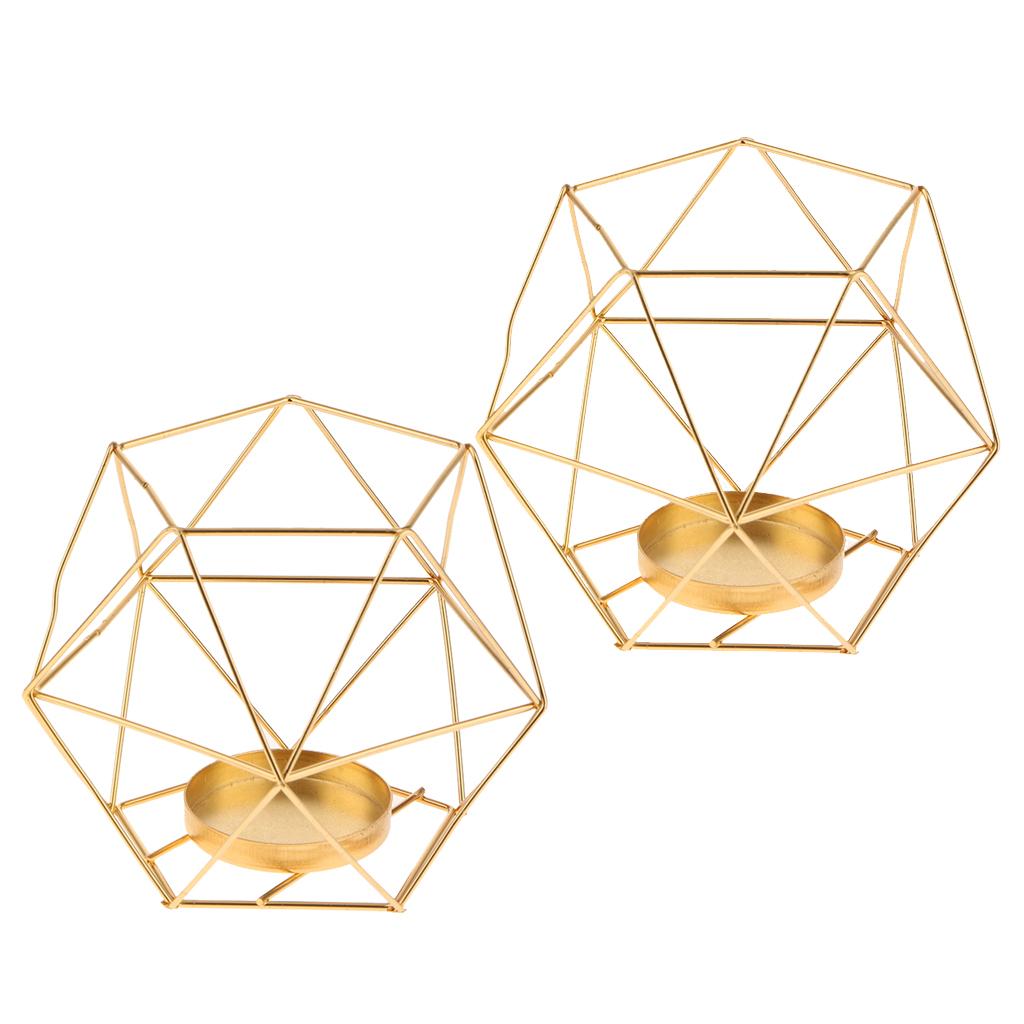 2Pcs 3D Geometric Wedding Candlestick Votive Candle Tealight Holder Golden