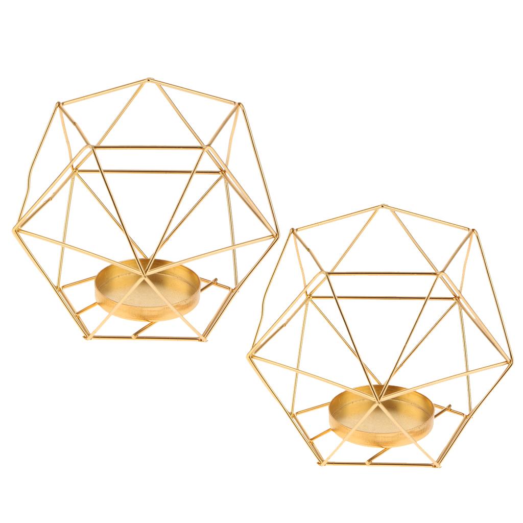 2Pcs 3D Geometric Wedding Candlestick Votive Candle Tealight Holder Golden