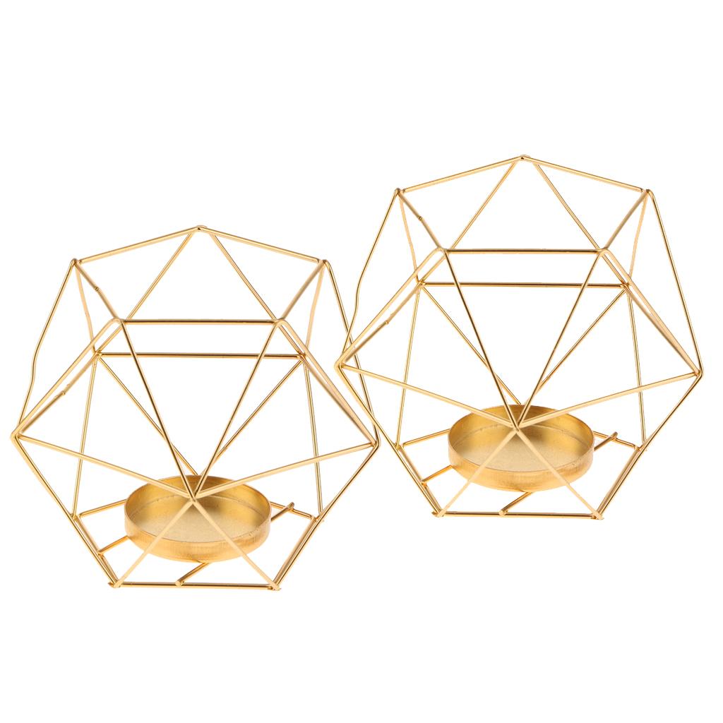 2Pcs 3D Geometric Wedding Candlestick Votive Candle Tealight Holder Golden