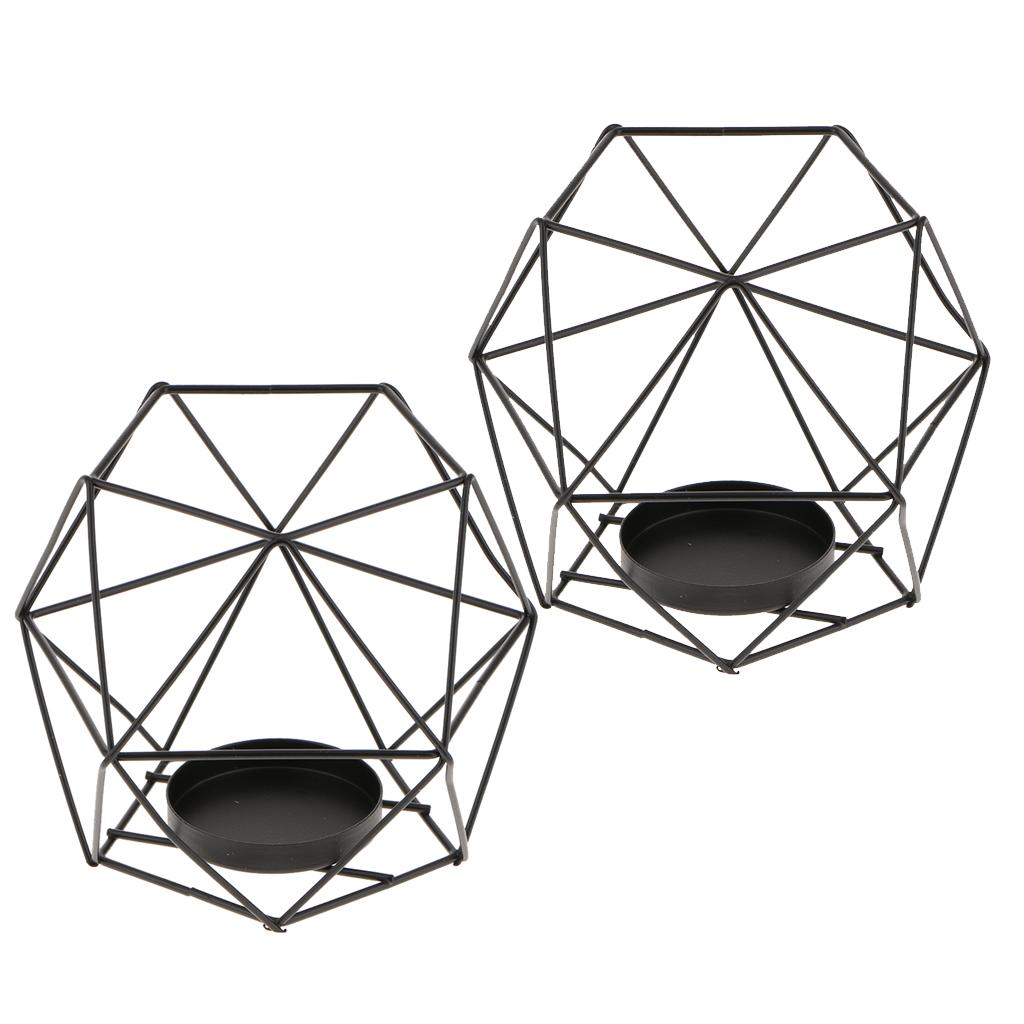 2Pcs 3D Geometric Wedding Candlestick Votive Candle Tealight Holder Black