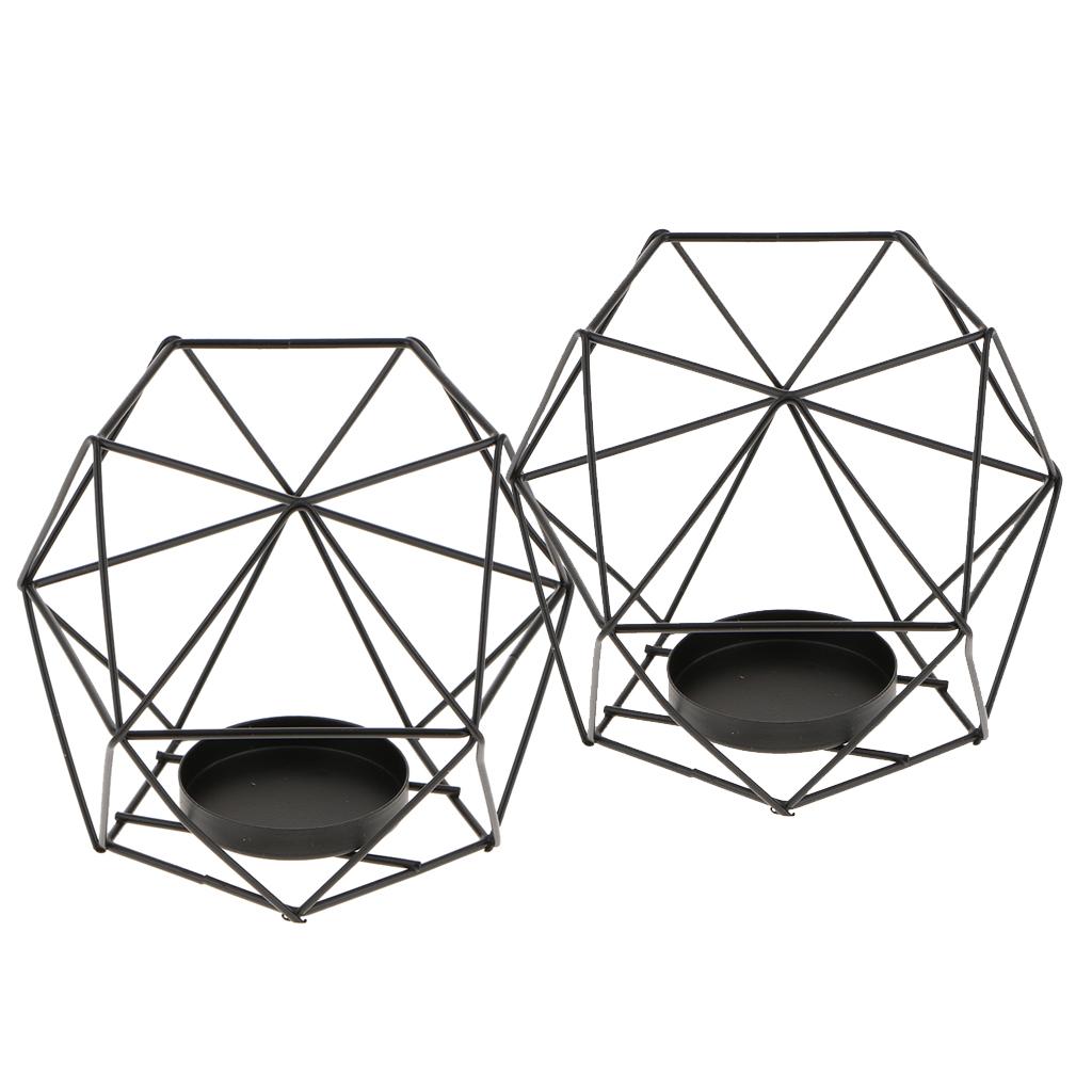 2Pcs 3D Geometric Wedding Candlestick Votive Candle Tealight Holder Black