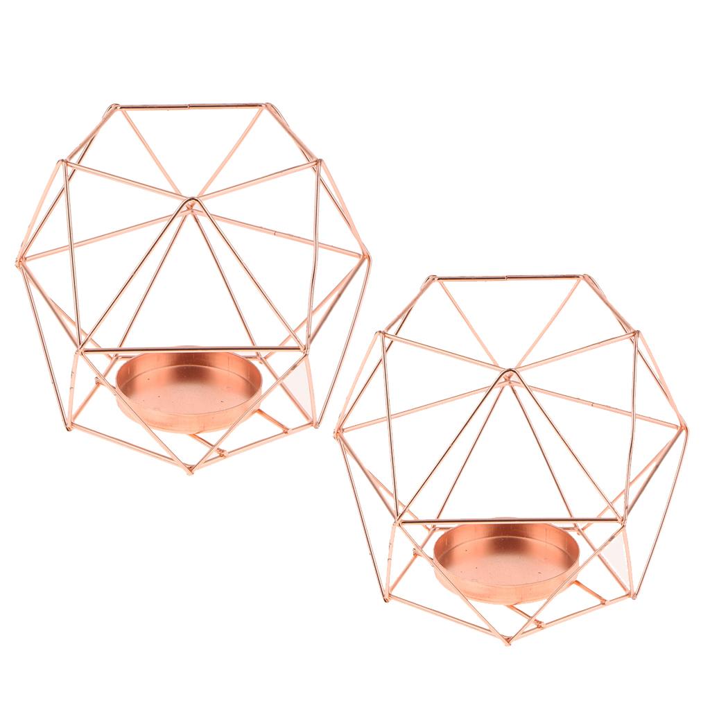 2Pcs 3D Geometric Wedding Party Candlestick Candle Tealight Holder Rose Gold