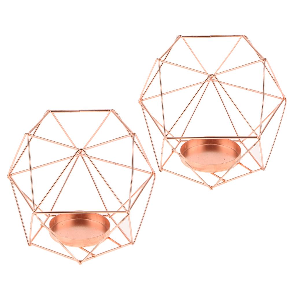2Pcs 3D Geometric Wedding Party Candlestick Candle Tealight Holder Rose Gold