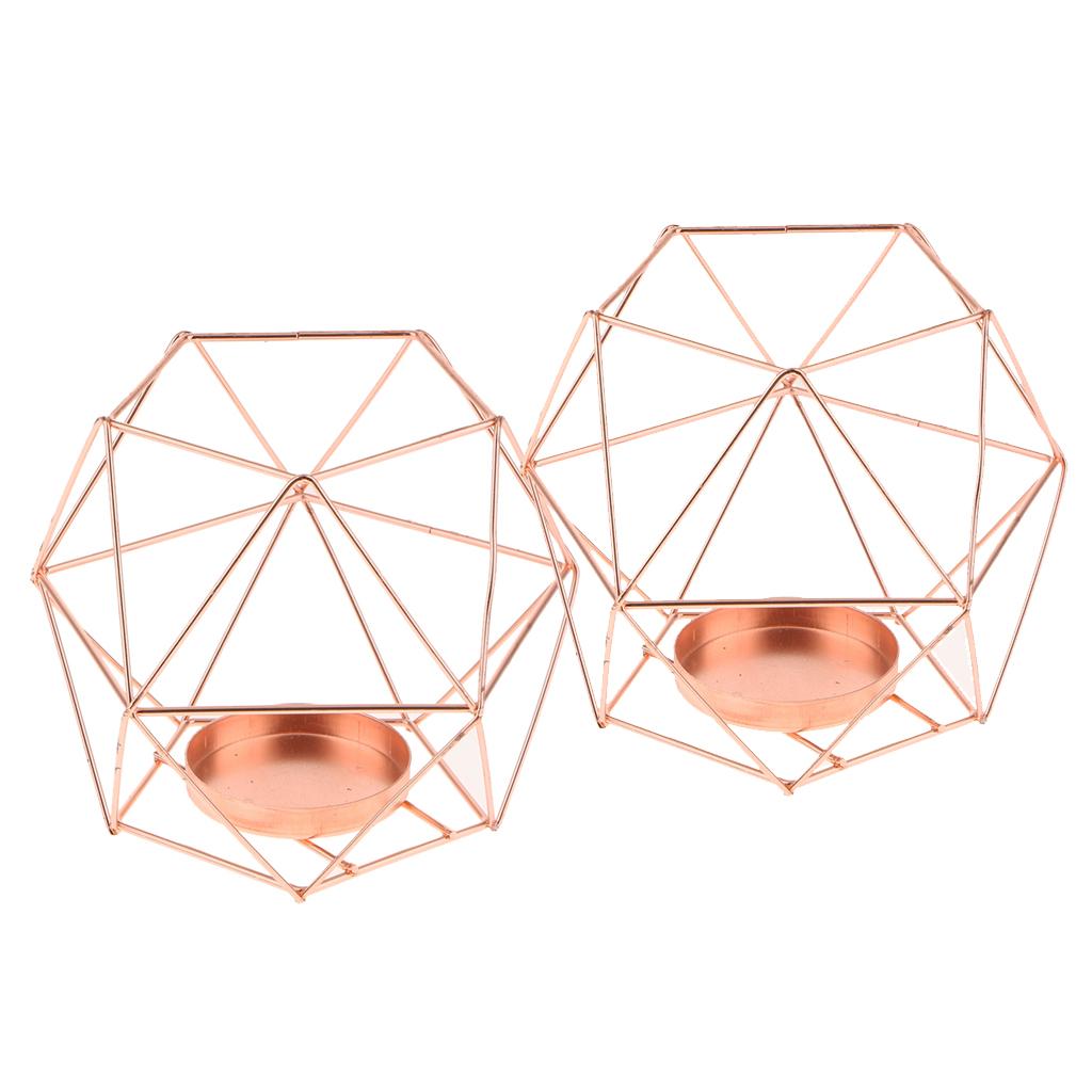 2Pcs 3D Geometric Wedding Party Candlestick Candle Tealight Holder Rose Gold