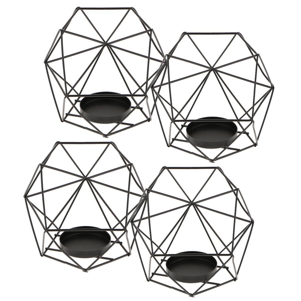 4Pcs 3D Geometric Wedding Candlestick Votive Candle Tealight Holder Black