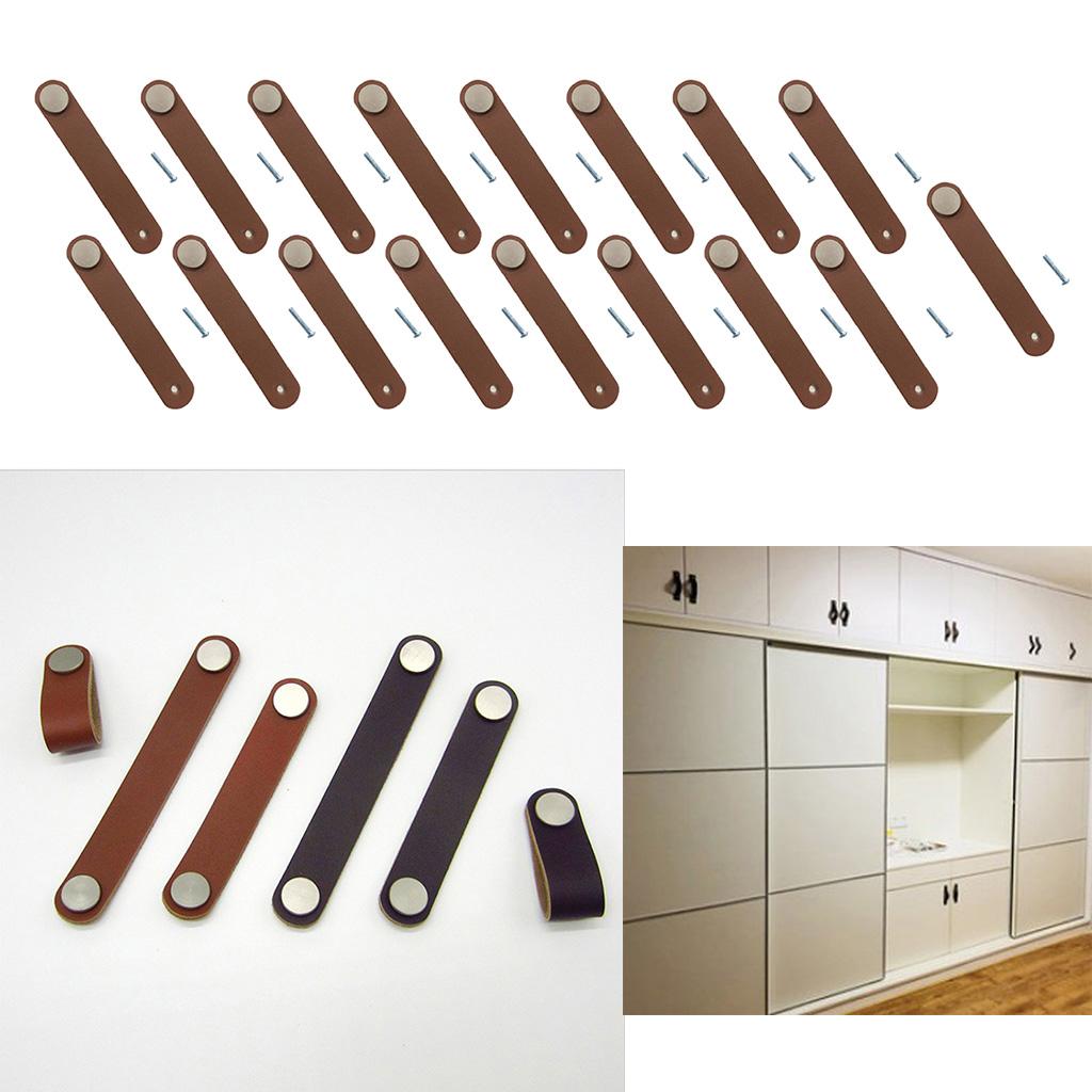 17xHandmade Leather Suitcase Handle Drawer Cabinet Leather Handle Pulls Knob