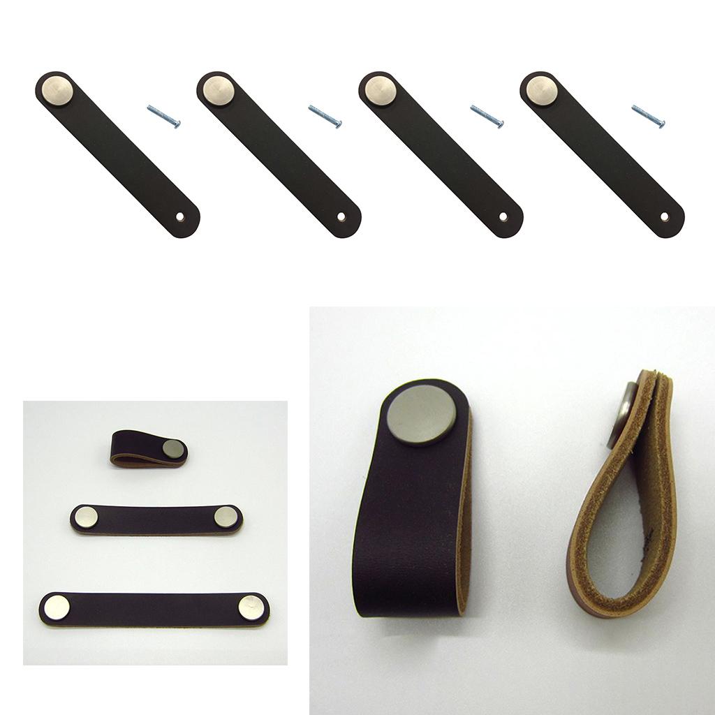 4x Handmade Leather Suitcase Handle Drawer Cabinet Leather Handle Pulls Knob