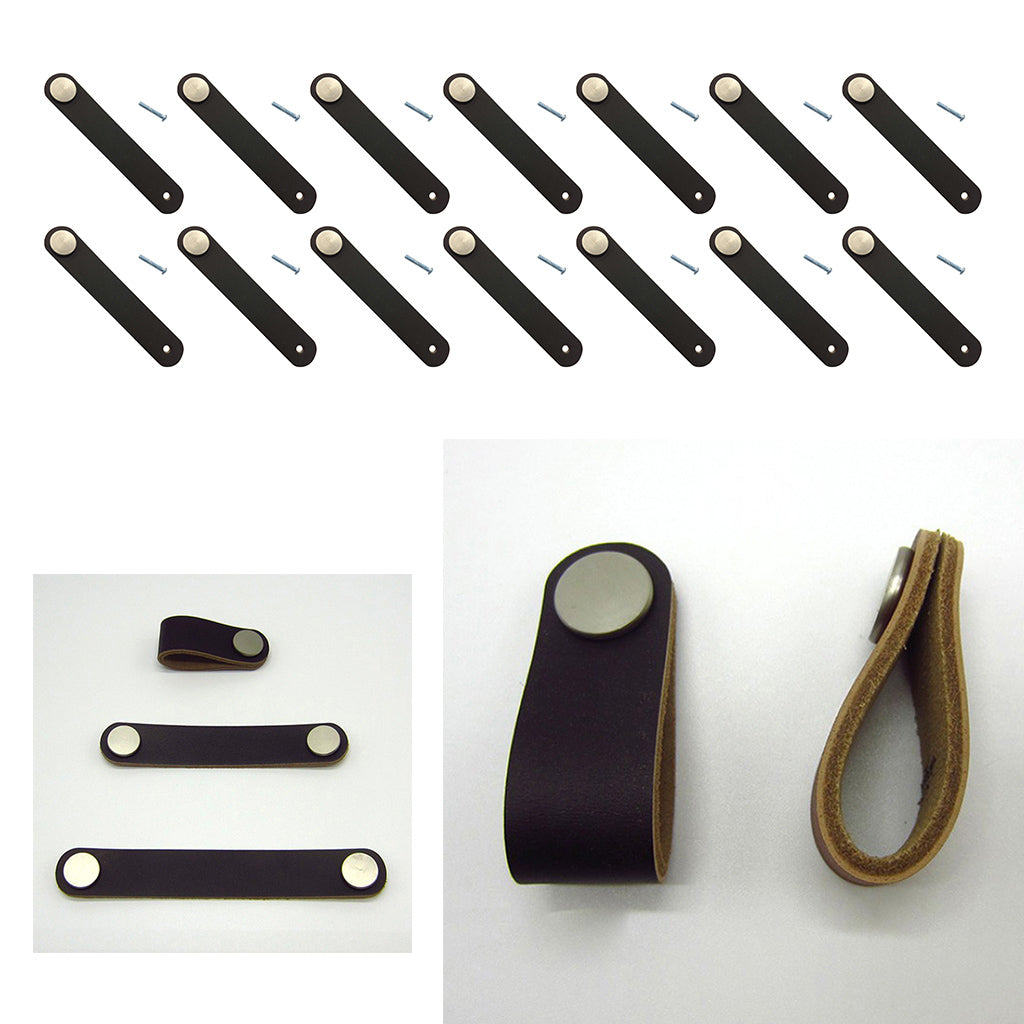 14x Handmade Leather Suitcase Handle Drawer Cabinet Leather Handle Pull Knob