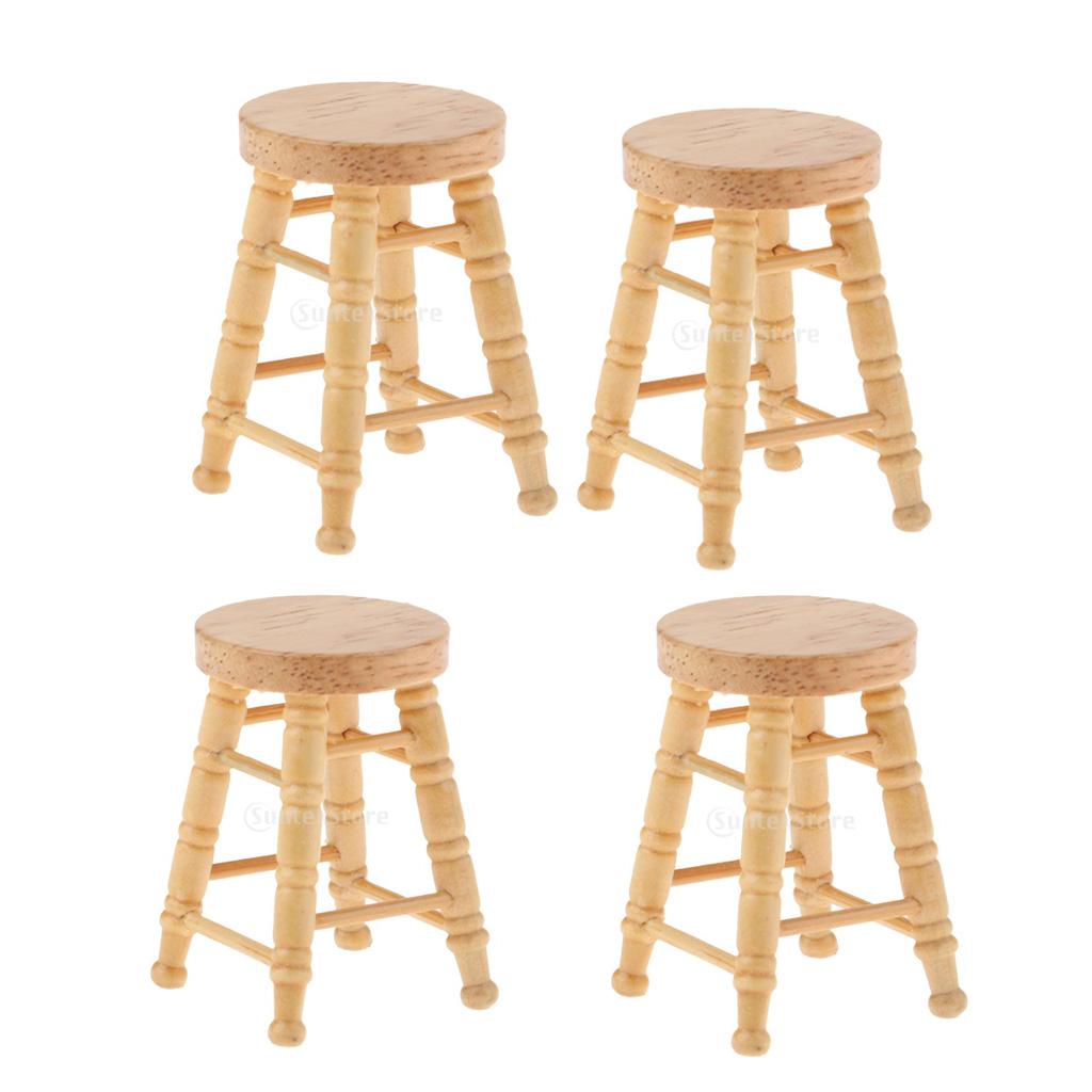 4pcs 1/12 Dollhouse Miniatures Furniture Wooden DIY Mini Round Stool Model