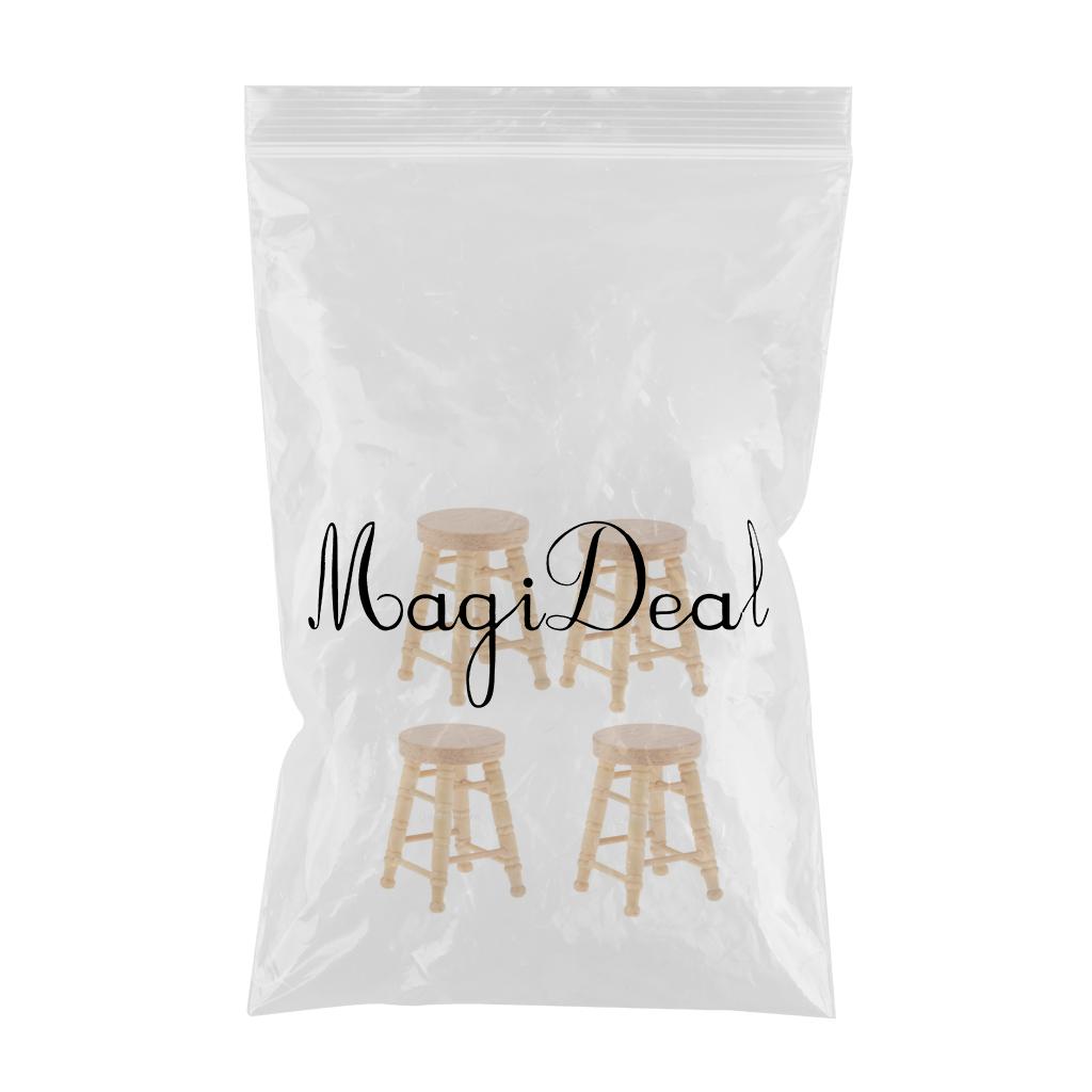 4pcs 1/12 Dollhouse Miniatures Furniture Wooden DIY Mini Round Stool Model