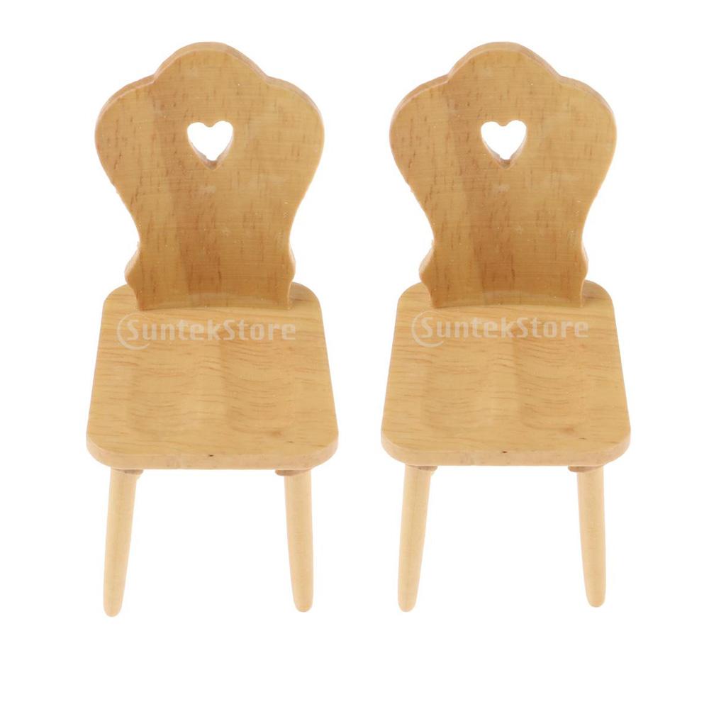 2pcs 1/12 Dollhouse Miniatures Furniture Wooden DIY Mini Chair Model Decor