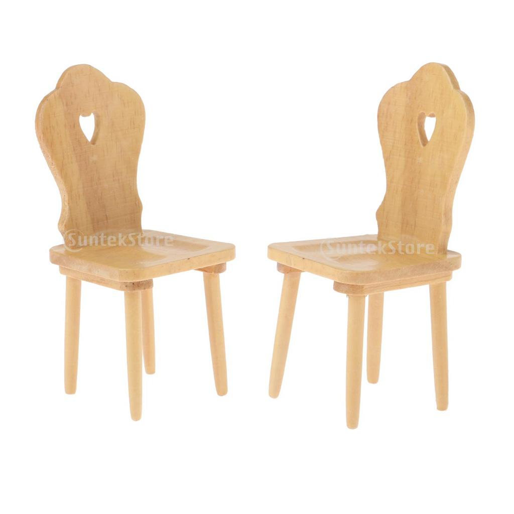 2pcs 1/12 Dollhouse Miniatures Furniture Wooden DIY Mini Chair Model Decor