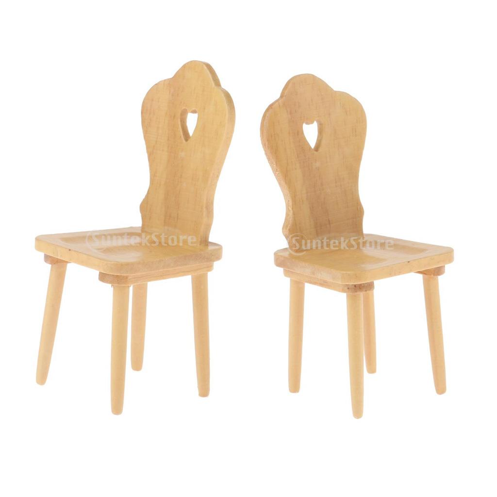 2pcs 1/12 Dollhouse Miniatures Furniture Wooden DIY Mini Chair Model Decor