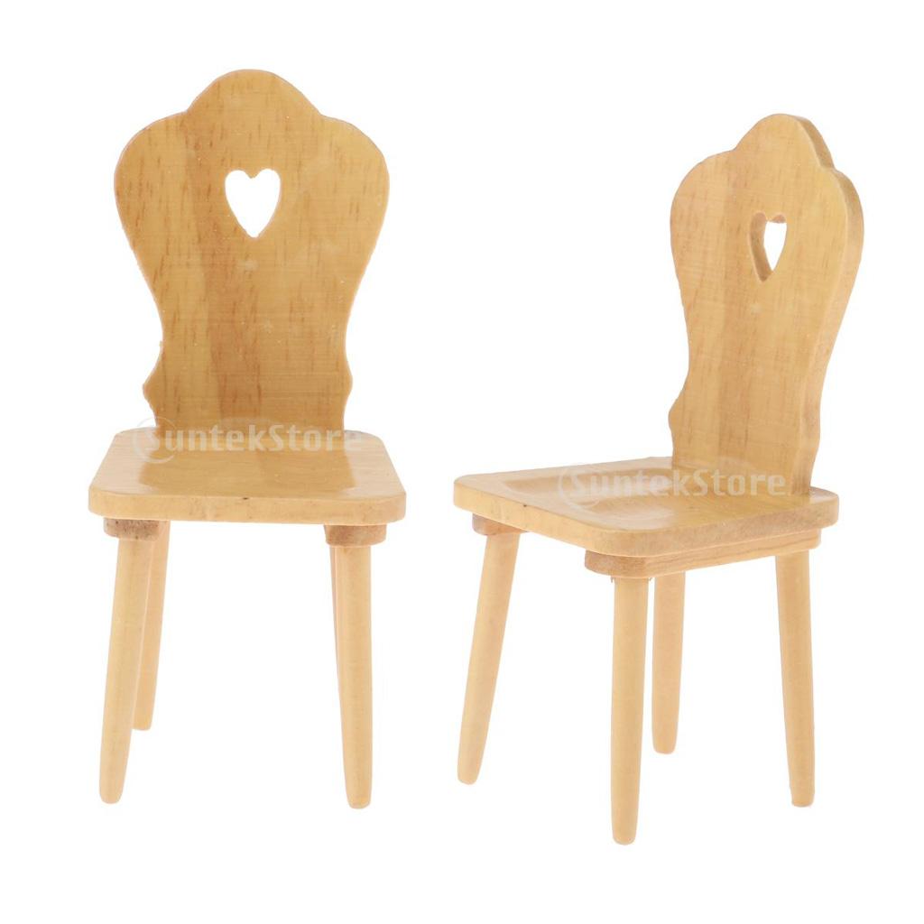 2pcs 1/12 Dollhouse Miniatures Furniture Wooden DIY Mini Chair Model Decor