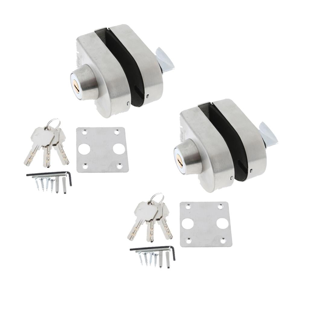 2x Stainless Steel Antitheft Security Glass Door Lock for 10-12mm Thickness