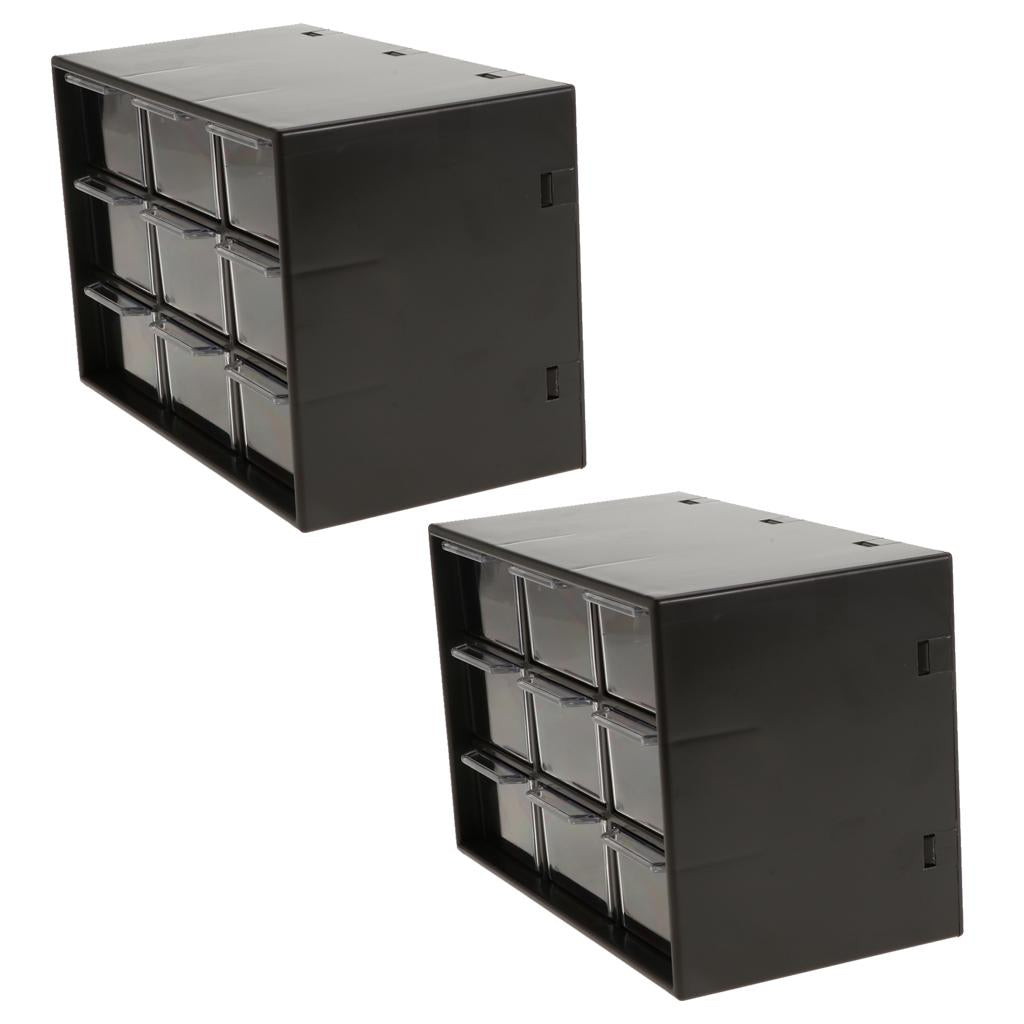 2x Storage Cabinet 9Grid 3 Layer Drawer Storage Box Sundries Organizer Black