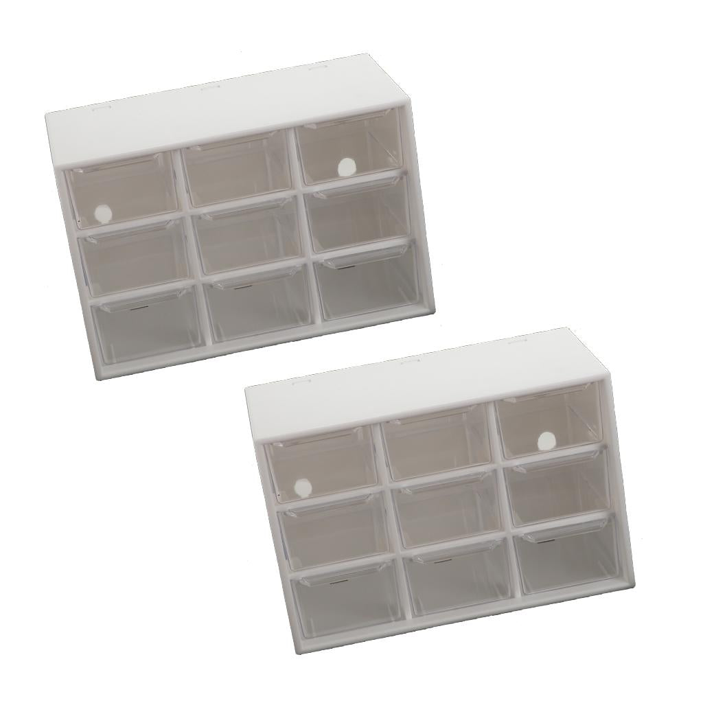 2x Storage Cabinet 9Grid 3 Layer Drawer Storage Box Sundries Organizer White