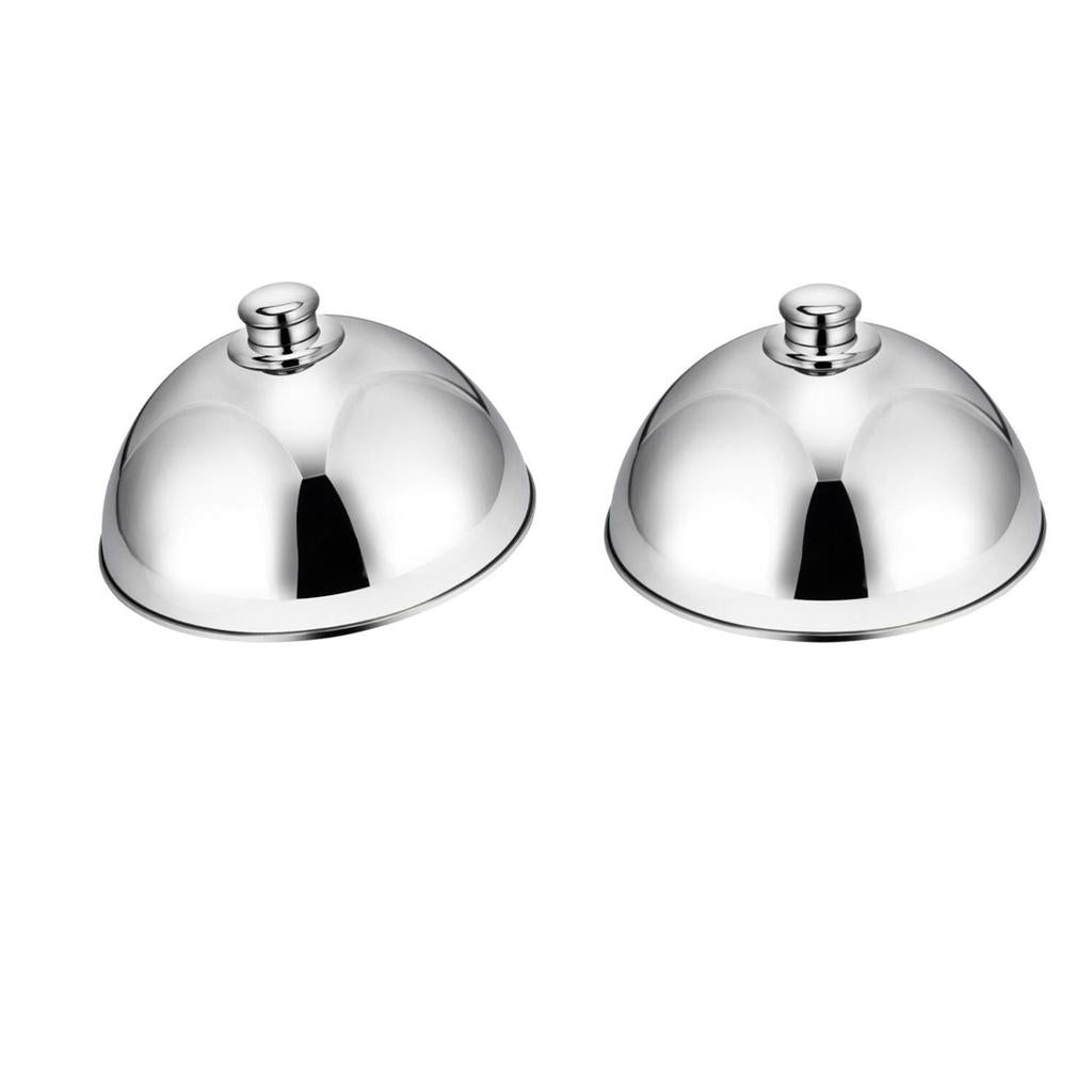2Pcs Stainless Steel Food Cover Cloche Plate with Domed Cover Dish Silver