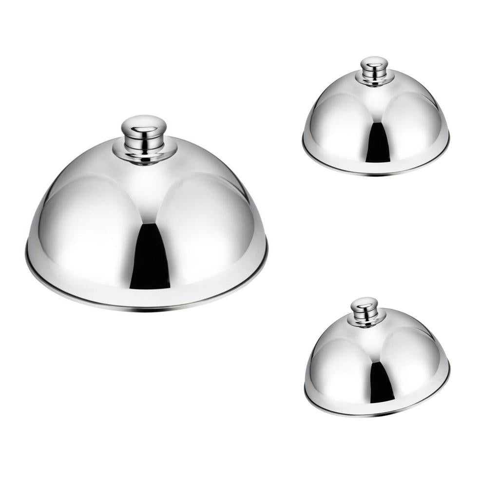 2Pcs Stainless Steel Food Cover Cloche Plate with Domed Cover Dish Silver