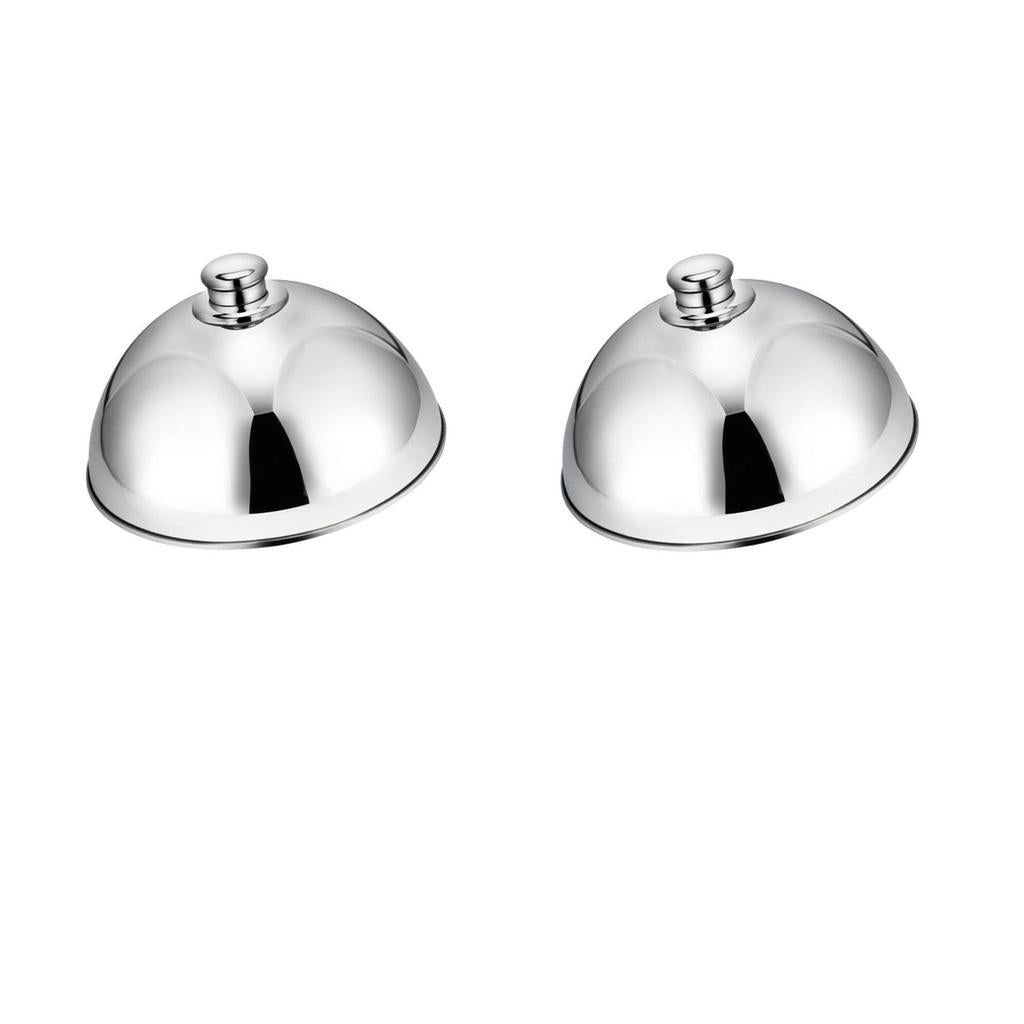2Pcs Stainless Steel Food Cover Cloche Plate with Domed Cover Dish Silver
