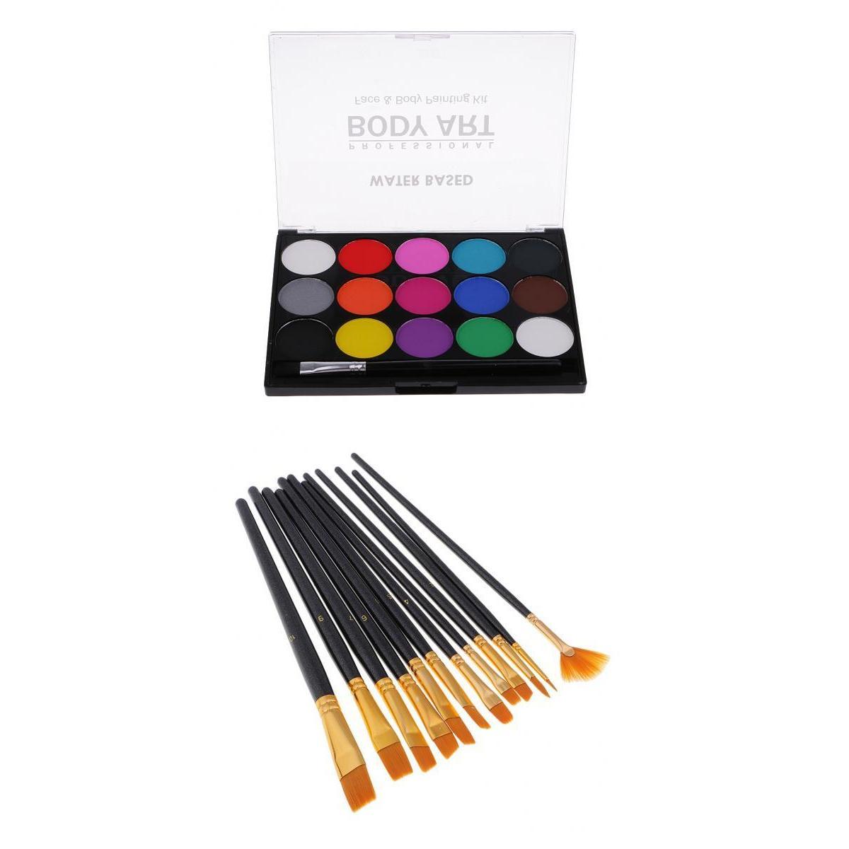 15 Colors Non-toxic Face&Body Paint Painting Brushes Fancy Party Make Up Kit