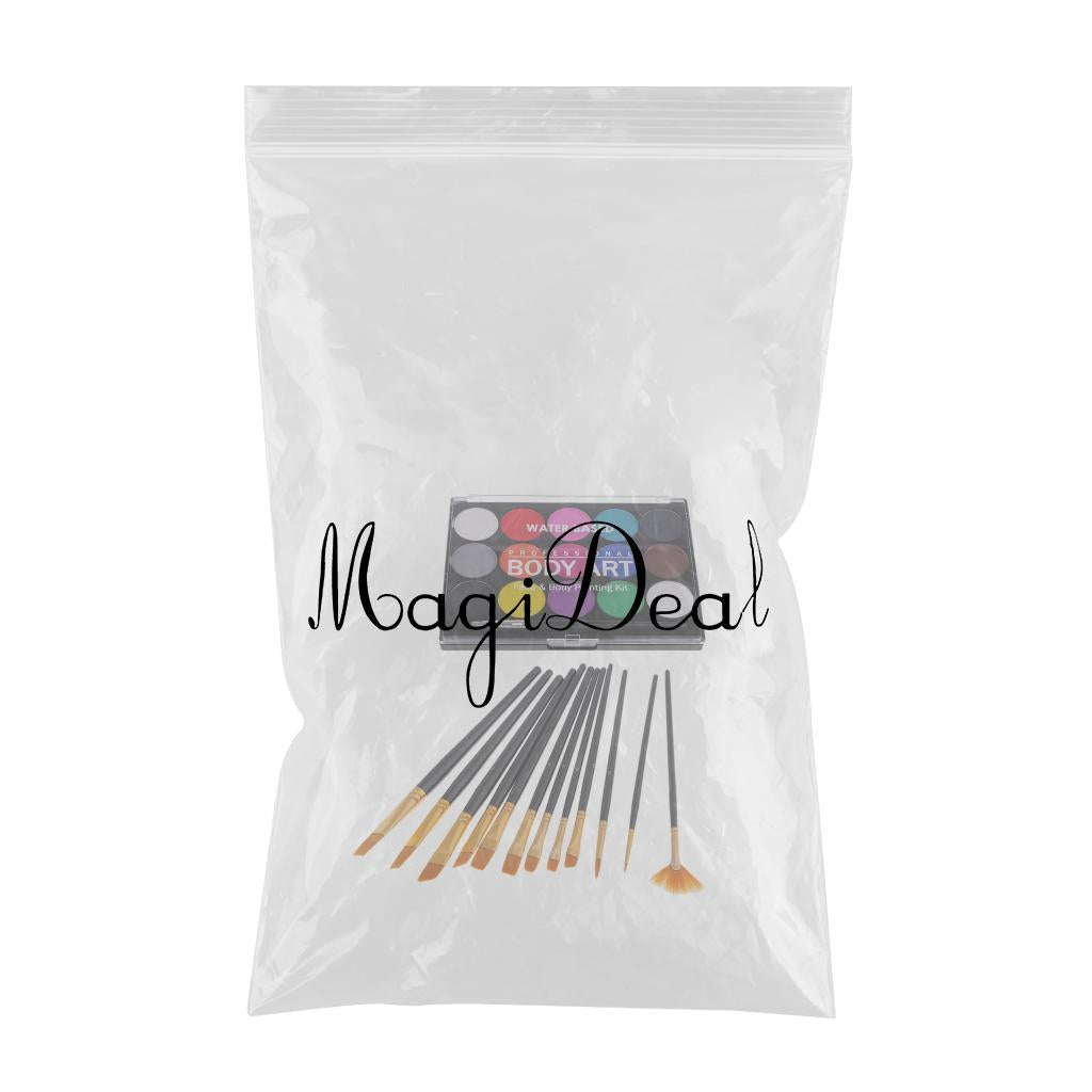 15 Colors Non-toxic Face&Body Paint Painting Brushes Fancy Party Make Up Kit
